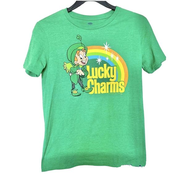 Old navy  T-shirt Lucky Charms Cereal Logo Youth Size XL Size 14 Size 15 Green - Picture 1 of 12
